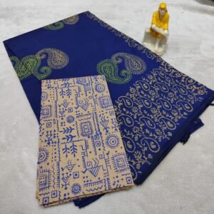 South mix cotton black printed sarees with self and contrast blouse