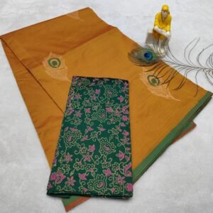 South mix cotton black printed sarees with self and contrast blouse