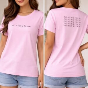 Minimalism Printed Cotton T-Shirt – Baby Pink- Rooh- Simply You