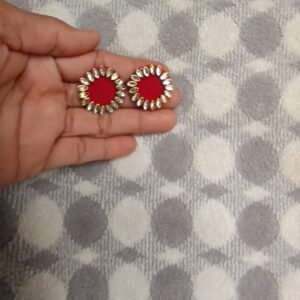 Red colour fabric and kundan stone stand earring