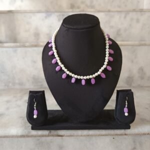 white pearls beads and purple colour table beads necklace set