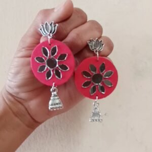 Pink fabric jhumka earring