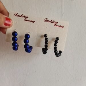 Blue black beads hoops earring set