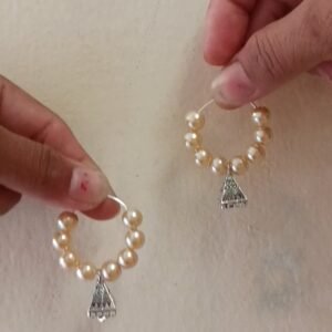 Golden beads and silver beads earring