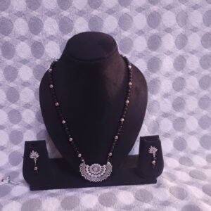 Black beads and oxcidsed silver pendant necklace Necklace set