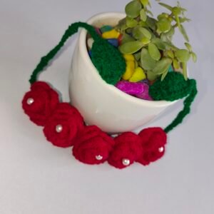 Red Rose Crochet Gajra with Pearls