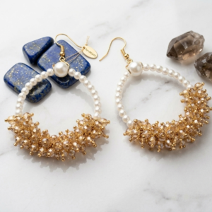 White,golden beads earrings
