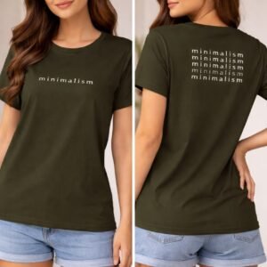Minimalism Printed Cotton T-Shirt – Olive Green- Rooh -Simply You