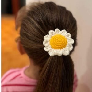Handmade crochet daisy hair tie