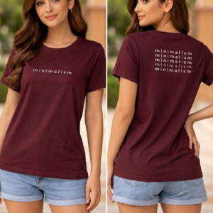 Minimalism Printed Cotton T-Shirt – Maroon