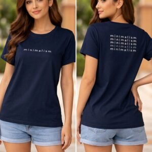 Minimalism Printed Cotton T-Shirt -Navy Blue- Rooh -Simply You