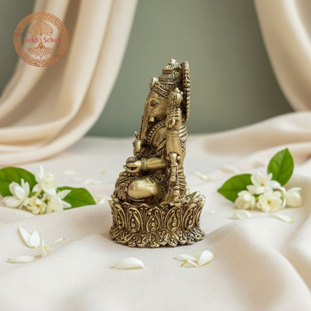 Shree Ganesha Murti | Ganapati Idol | Brass Murti | Handcrafted, Antique Yellow Finish, 3.0 Inch, for Home Temple, Decor, Pooja Ritual and Gifting - Image 4