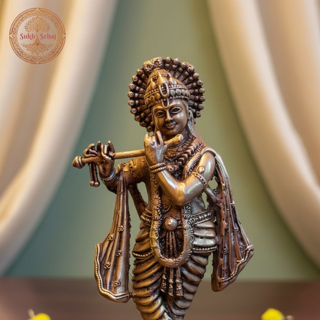 Shree Krishna Murti | Brass Murti | Handcrafted, Antique Yellow Finish, 5.1 Inch, for Home Temple, Decor, Pooja Ritual and Gifting - Image 4