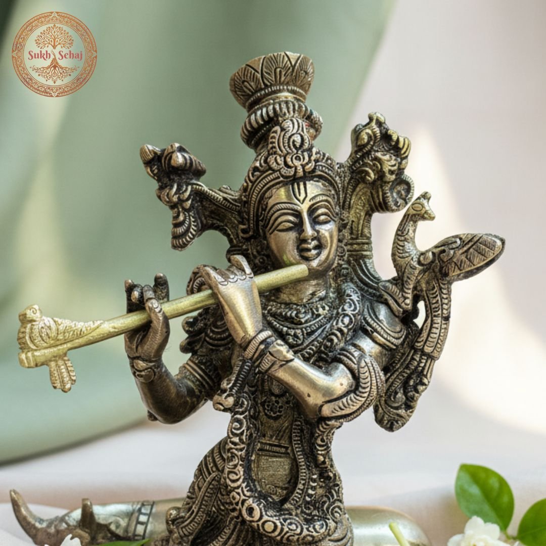 Dhenu Gopal (Shree Krishna) Murti | Brass Murti | Handcrafted, Antique Black Finish, 9.8 Inch, for Home Temple, Decor, Pooja Ritual and Gifting - Image 2