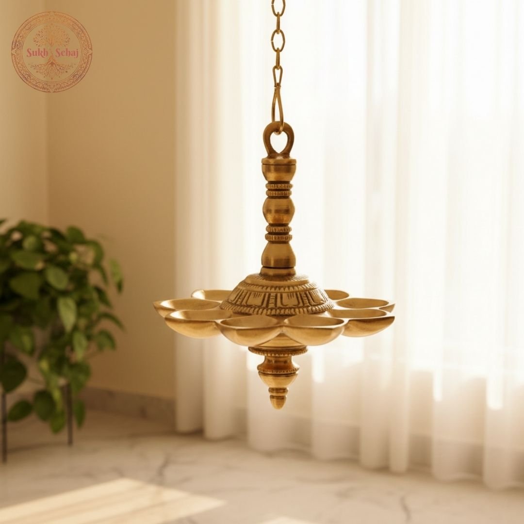 Mayur Diya (Hanging)/Peacock Diya Hanging, Deepak, Brass, Handcrafted, Antique Finish, 12 Inch, Oil Lamp Home Temple, Decor, Pooja Ritual and Gifting - Image 2
