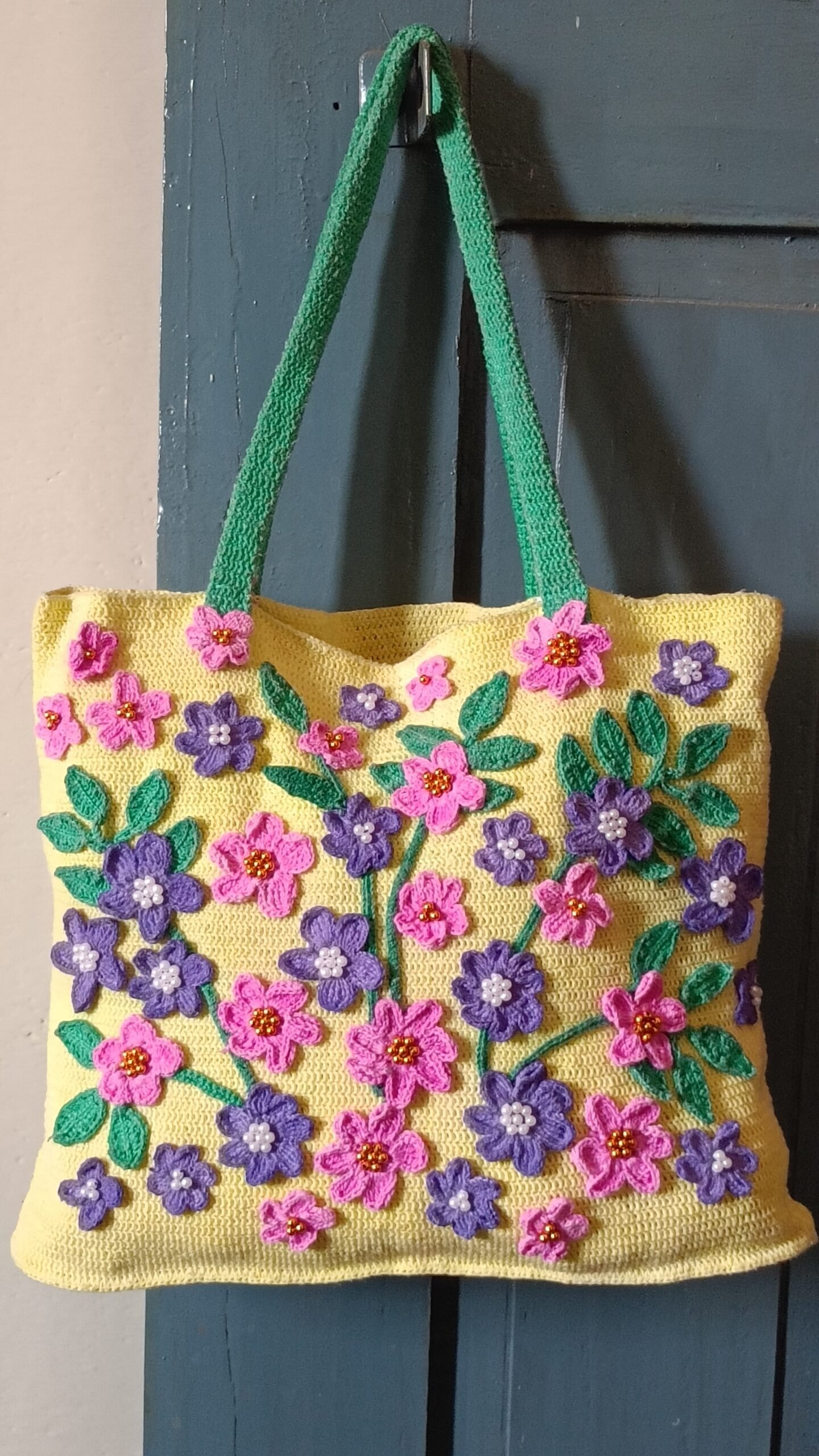 Crochet Floral Tote Bag