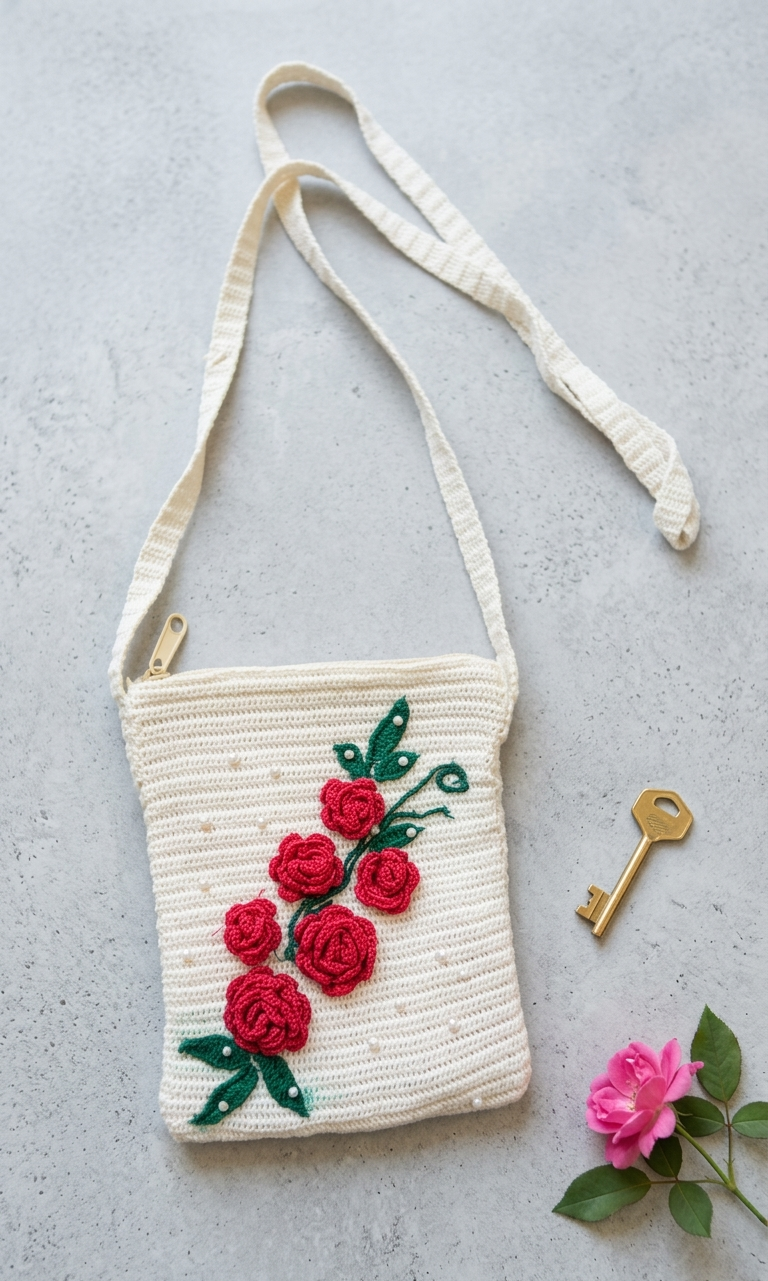 Crochet Rose Sling Bag | Aesthetic Floral Crossbody Bag