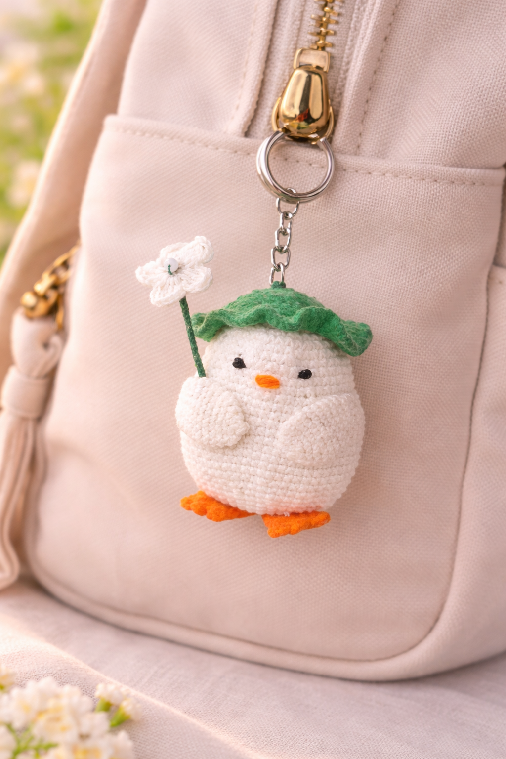 Crochet Duck Keychain with Flower | Cute Amigurumi Duck Bag Charm | Kawaii Crochet Keyring