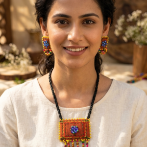 Keshariya bohochic handmade necklace set with earrings