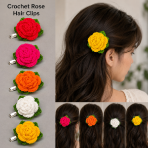 Hanmade Crochet Rose Hair Clips