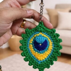 Crochet peacock feather keychain