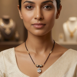 Black beads, white kundan mangalsutra