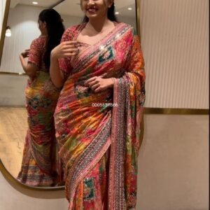 New Launching Superb Quality ✨ Crepe Silk Digital Print Mirror Work Saree