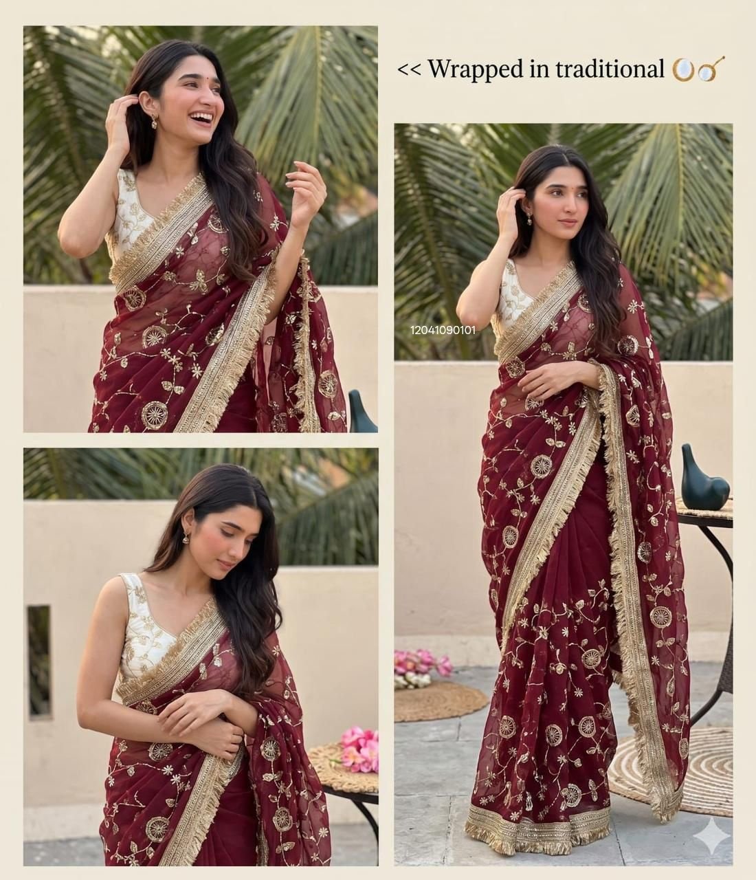 New Launching Space Satin Bits Sequence Work Saree - Image 2