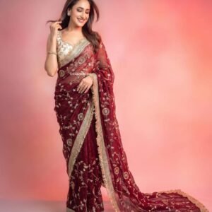 New Launching Space Satin Bits Sequence Work Saree