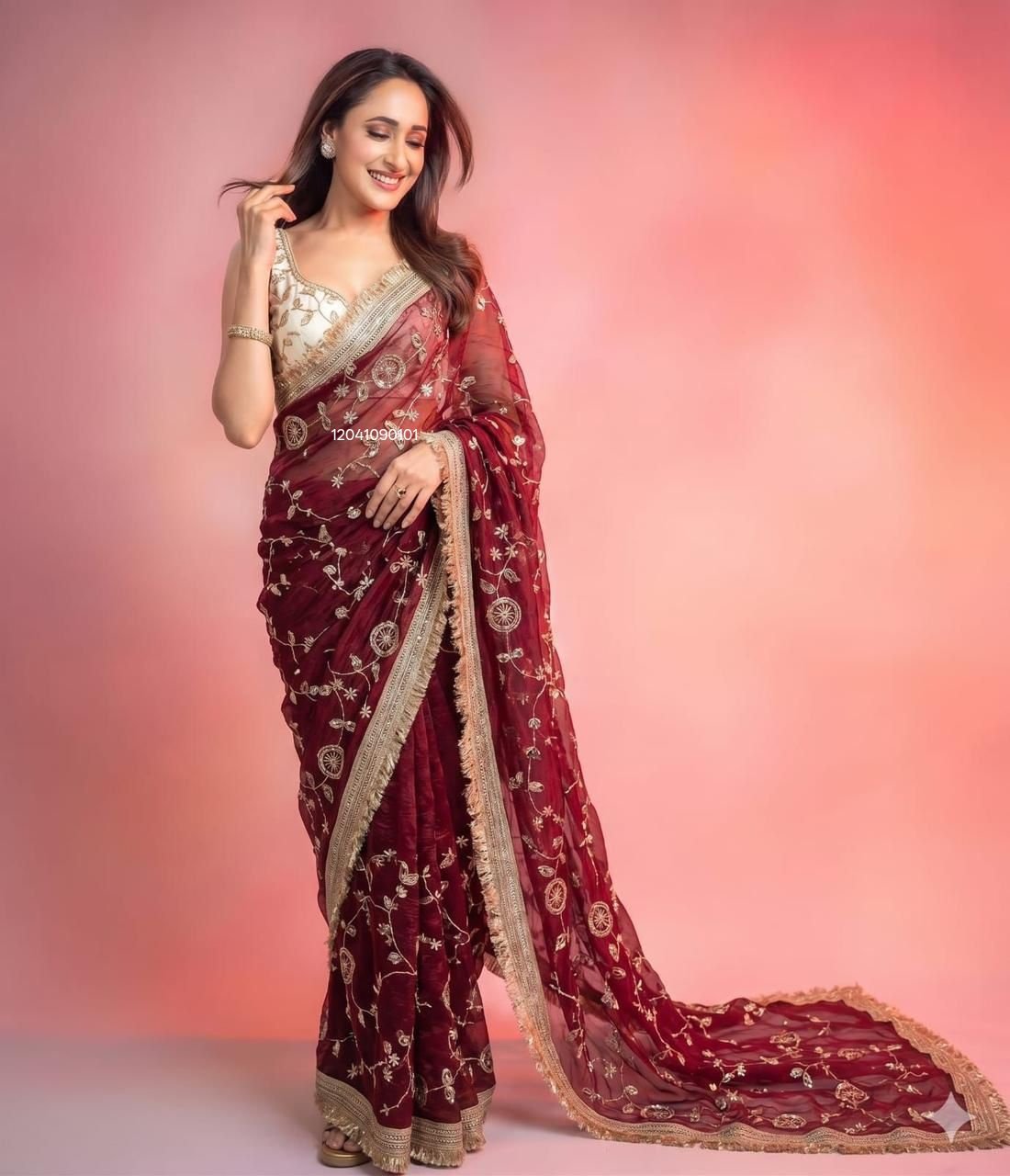 New Launching Space Satin Bits Sequence Work Saree