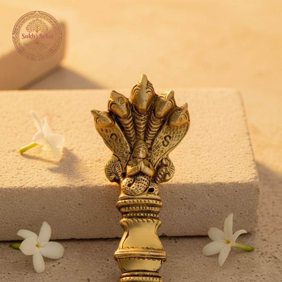 Sheshnaag Brass Achmani (Puja Spoon) | Palli | Handcrafted, Antique Yellow Finish, 8.0 Inch Length, for Home Temple, Decor, Pooja Ritual and Gifting - Image 4