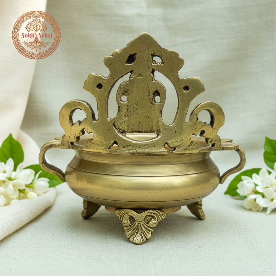 Shree Ganesha Brass Urli | Brass Urli | Decor Vessel | Handcrafted, Antique Yellow Finish, 7.5 Inch, for Home Temple, Decor, Pooja Ritual and Gifting - Image 5