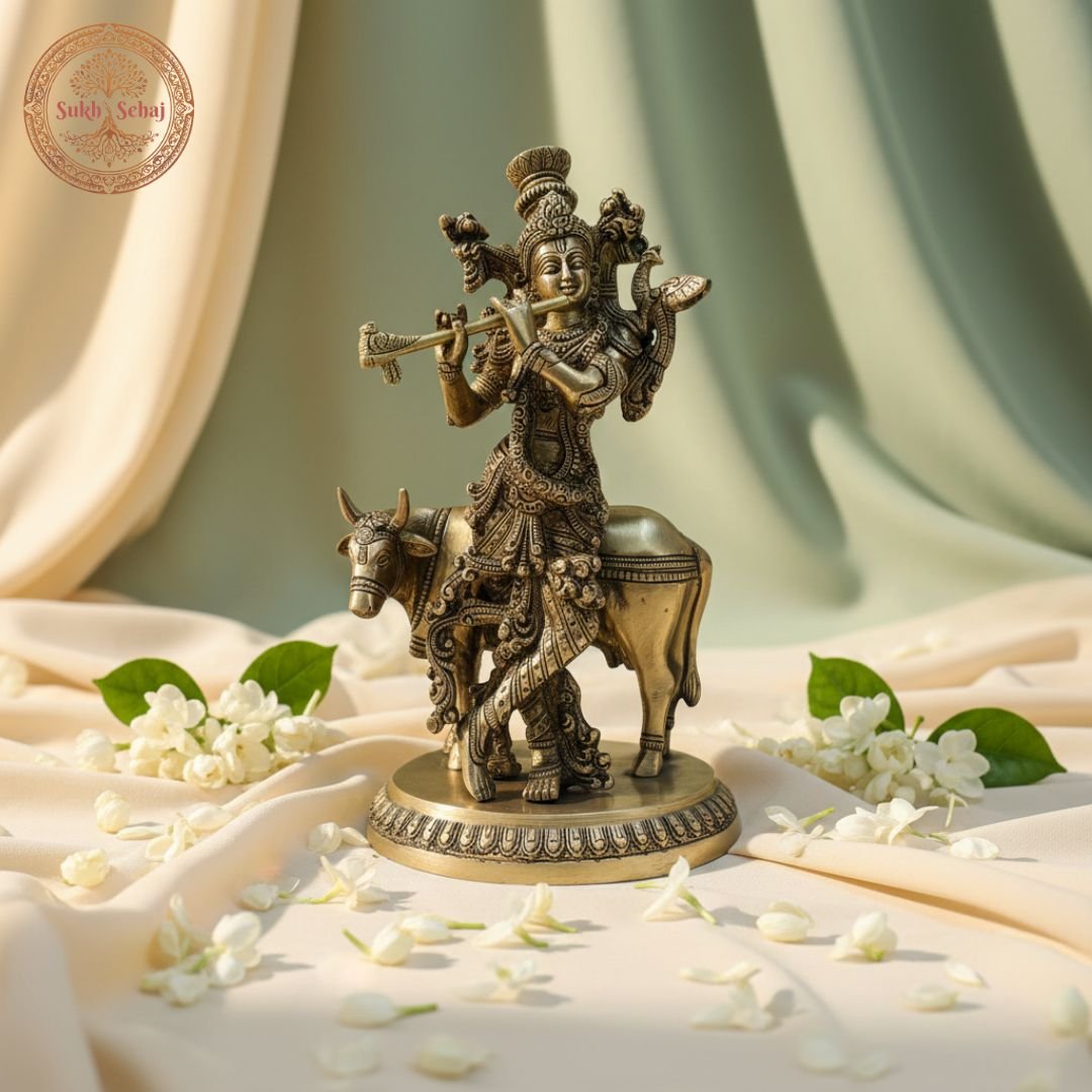 Dhenu Gopal (Shree Krishna) Murti | Brass Murti | Handcrafted, Antique Black Finish, 9.8 Inch, for Home Temple, Decor, Pooja Ritual and Gifting - Image 4