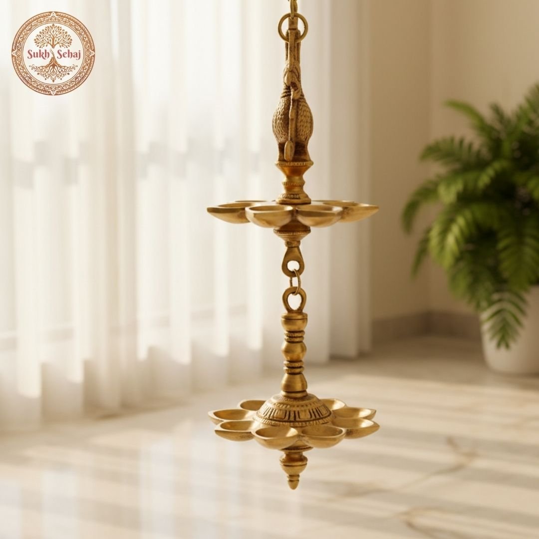 Mayur Diya (Hanging)/Peacock Diya Hanging, Deepak, Brass, Handcrafted, Antique Finish, 12 Inch, Oil Lamp Home Temple, Decor, Pooja Ritual and Gifting - Image 4