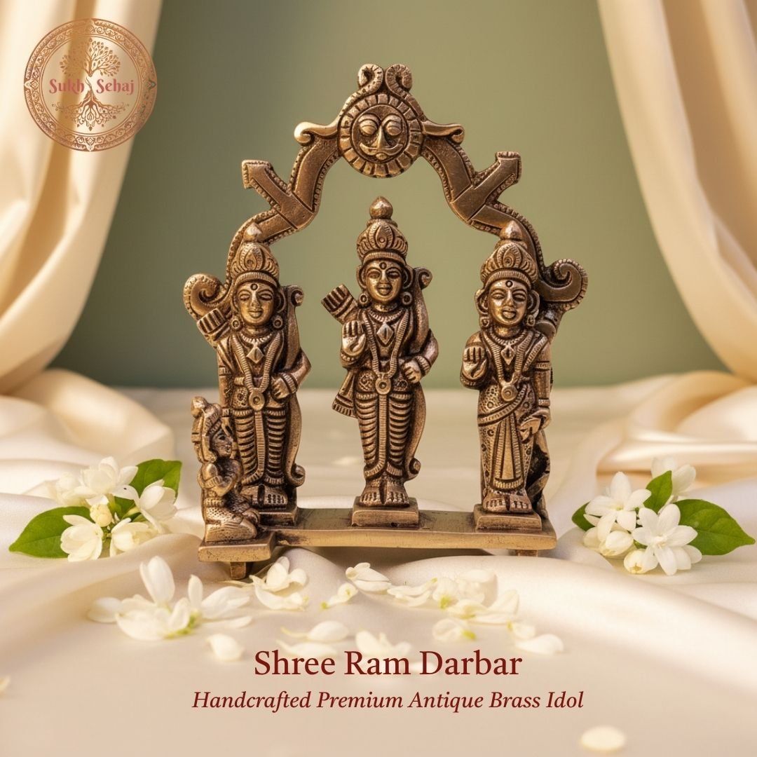 Shree Ram Darbar | Brass Murti | Handcrafted, Antique Yellow Finish, 5.5 Inch Length, for Home Temple, Decor, Pooja Ritual and Gifting