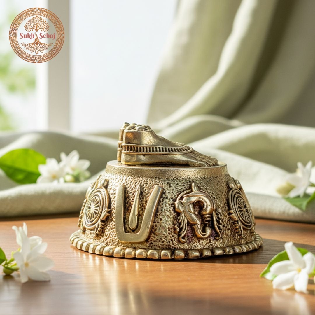 Shree Tirupati Balaji Padam | Lord Vishnu Charan Paduka | Handcrafted, Antique Yellow Finish, 2.9 Inch, for Home Temple, Decor, Pooja Ritual and Gifting - Image 2