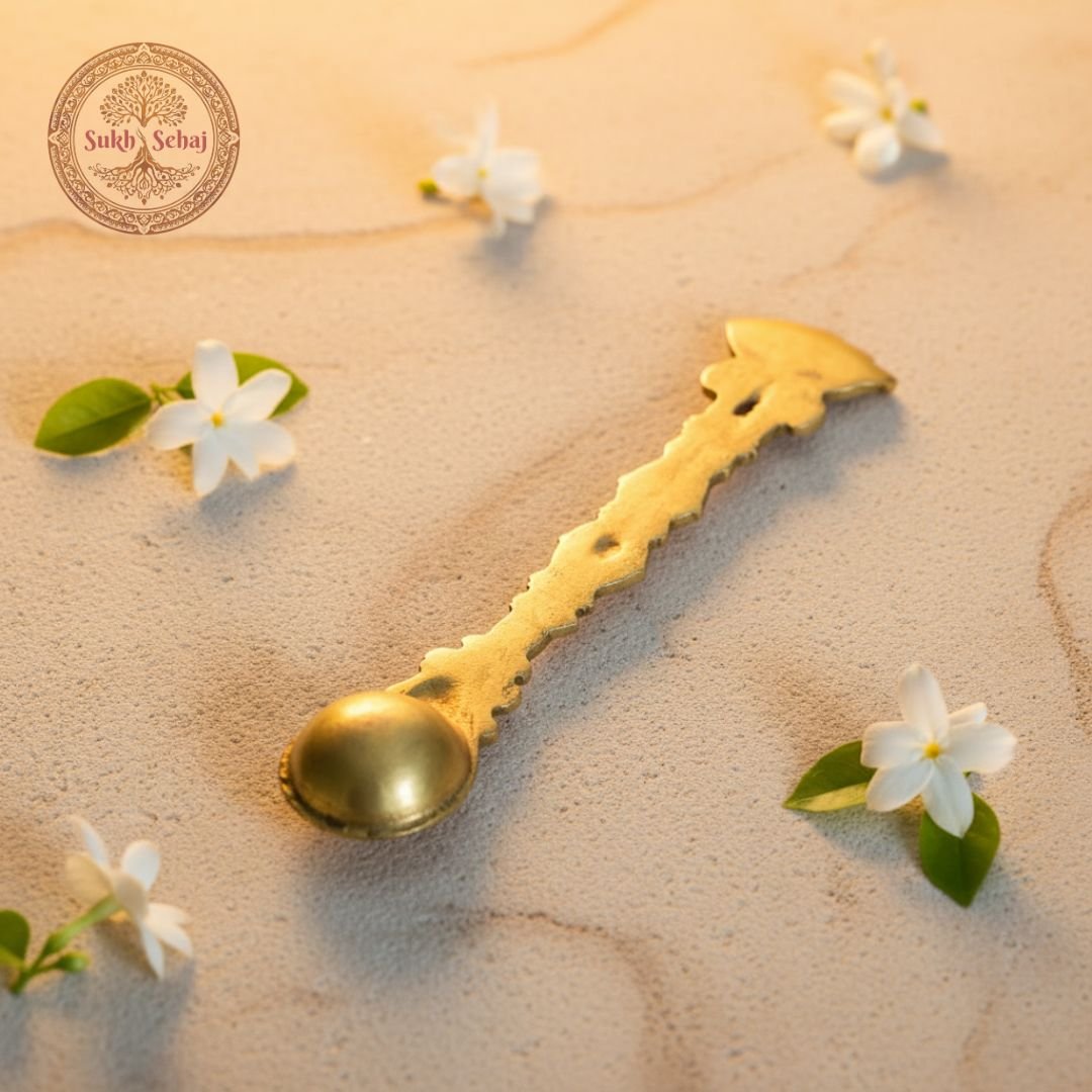 Sheshnaag Brass Achmani (Puja Spoon) | Palli | Handcrafted, Antique Yellow Finish, 8.0 Inch Length, for Home Temple, Decor, Pooja Ritual and Gifting - Image 3
