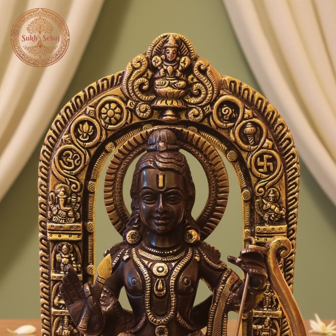 Sukh Sehaj Ayodhya Ram Lalla Brass Murti | Shree Ram Murti | Handcrafted, Antique Finish, 12.2 Inch Length, for Home Temple, Decor, Pooja Ritual and Gifting - Image 2
