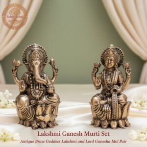 Shree Lakshmi Ganesh Murti Set | Brass Murti | Handcrafted, Antique Finish, 2.9 Inch Height, for Home Temple, Decor, Pooja Ritual and Gifting