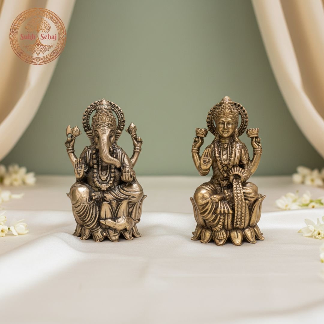 Shree Lakshmi Ganesh Murti Set | Brass Murti | Handcrafted, Antique Finish, 2.9 Inch Height, for Home Temple, Decor, Pooja Ritual and Gifting - Image 4