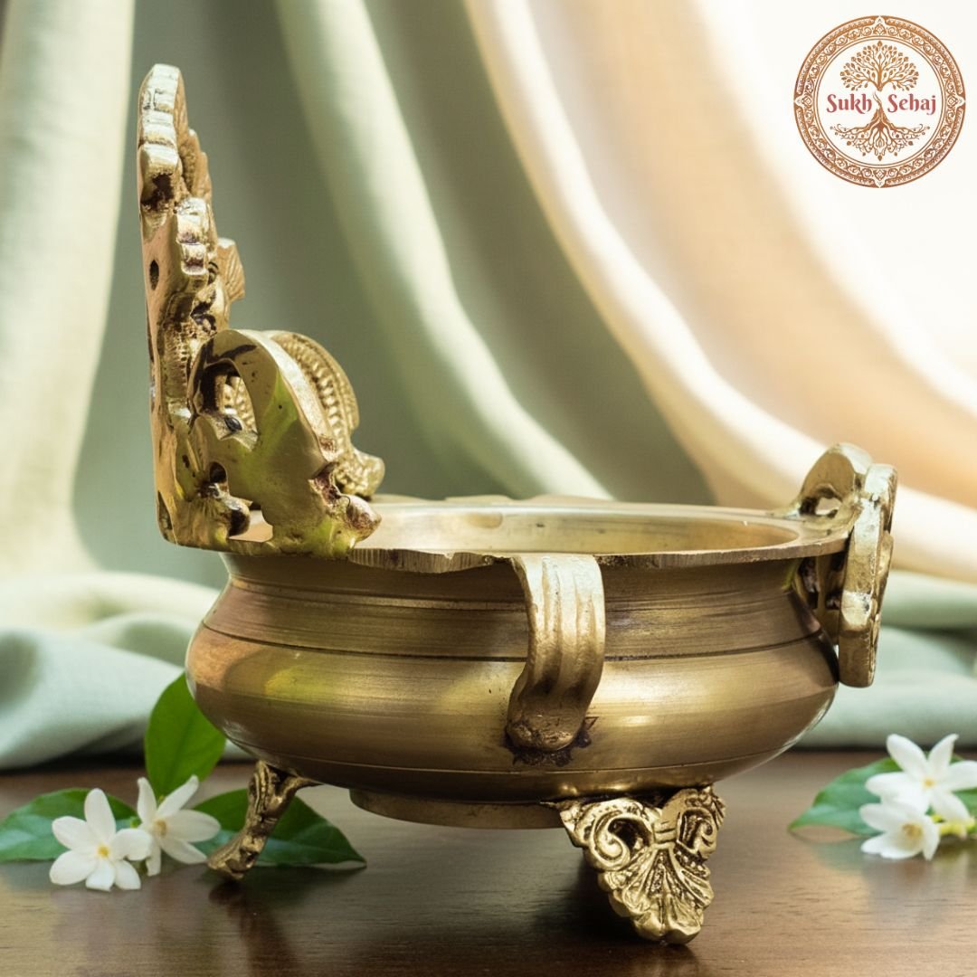 Shree Ganesha Brass Urli | Brass Urli | Decor Vessel | Handcrafted, Antique Yellow Finish, 7.5 Inch, for Home Temple, Decor, Pooja Ritual and Gifting - Image 2