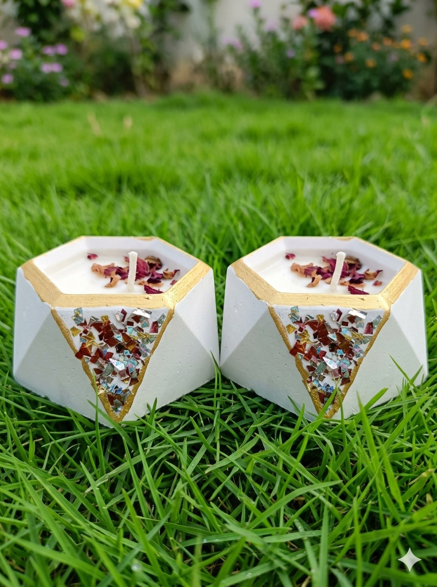 Aesthetic Handmade Soya wax Candles , Geomatric shape small candle