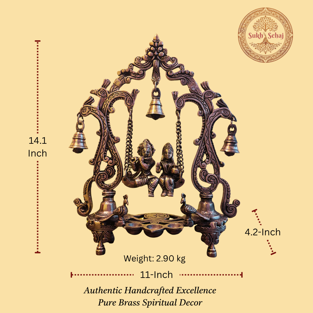 Shree Radha Krishna Jhula | Handcrafted, Antique Finish, 14.1 Inch Length, for Home Temple, Decor, Pooja Ritual and Gifting - Image 5