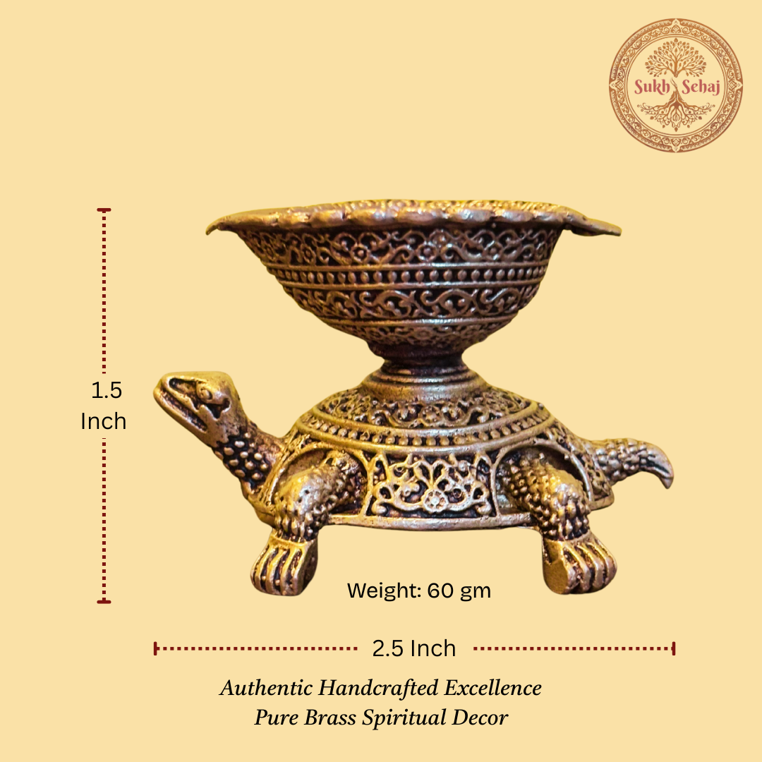 Kurma Diya/Tortoise Diya, Deepak, Brass, Handcrafted, Antique Yellow Finish, 2.5 Inch, Tortoise Oil Lamp Home Decor, Pooja Ritual and Gifting - Image 5