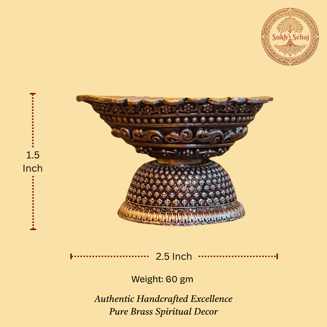 Deepak/Diya, Brass, Handcrafted, Antique Yellow Finish, 2.5 Inch, Oil Lamp Home Decor, Pooja Ritual and Gifting - Image 5
