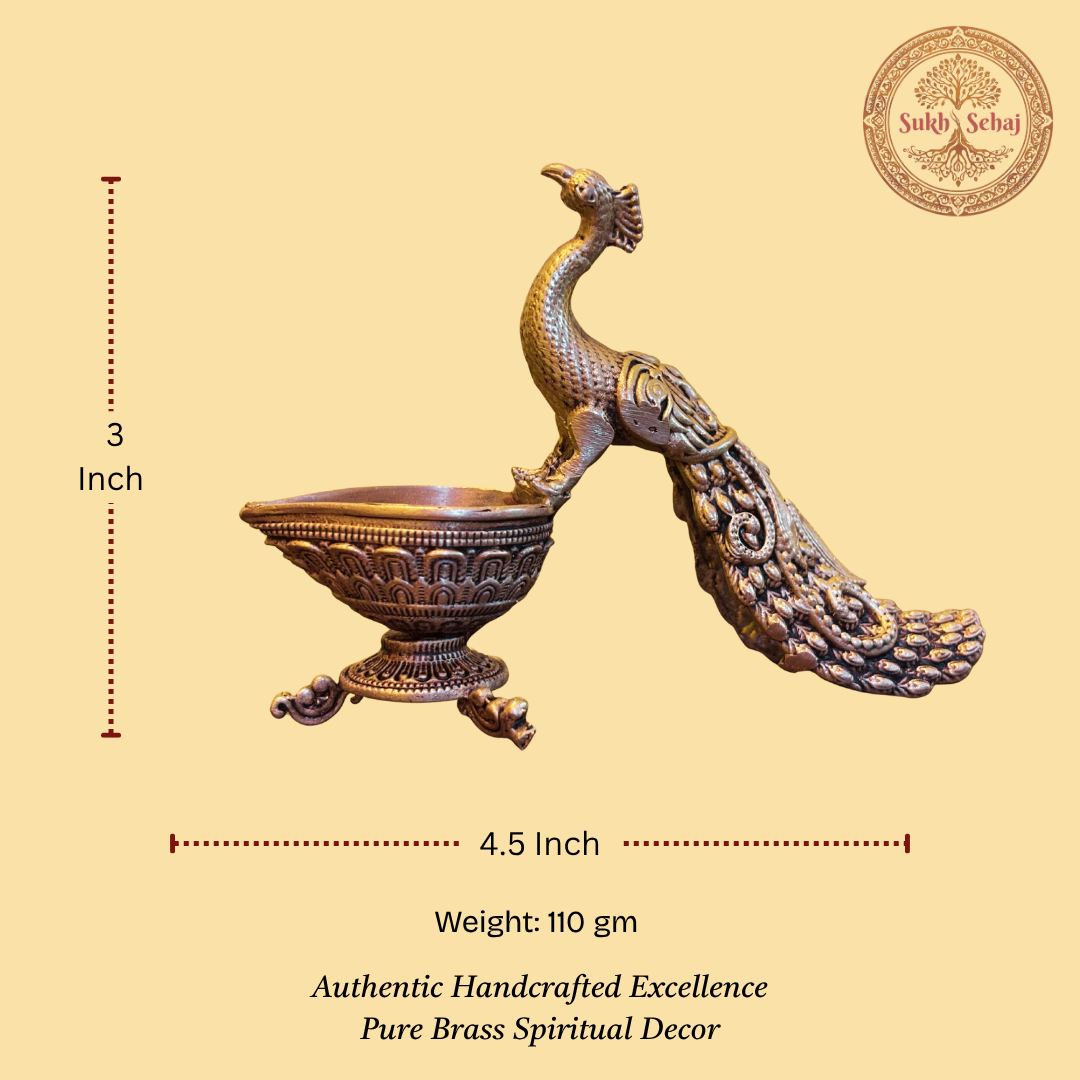 Mayura Deepam (Brass Peacock Diya), Handcrafted, 4.5 Inch, Antique Yellow Finish, Oil Lamp/Diya for for Home Decor, Pooja Ritual and Gifting - Image 5