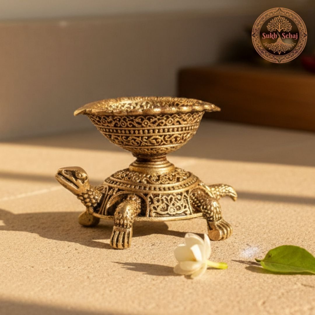 Kurma Diya/Tortoise Diya, Deepak, Brass, Handcrafted, Antique Yellow Finish, 2.5 Inch, Tortoise Oil Lamp Home Decor, Pooja Ritual and Gifting - Image 2