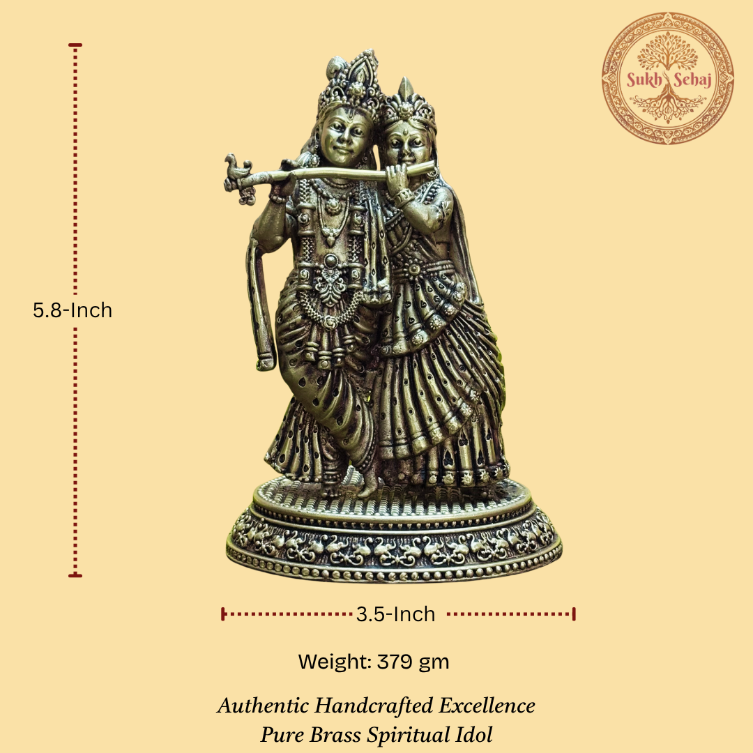 Shree Radha Krishna Murti | Brass Murti | Handcrafted, Antique Yellow Finish, 5.8 Inch Length, for Home Temple, Decor, Pooja Ritual and Gifting - Image 5