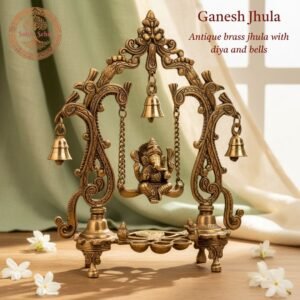Shree Ganesh Jhula | Handcrafted, Antique Finish, 14.1 Inch, for Home Temple, Decor, Pooja Ritual and Gifting