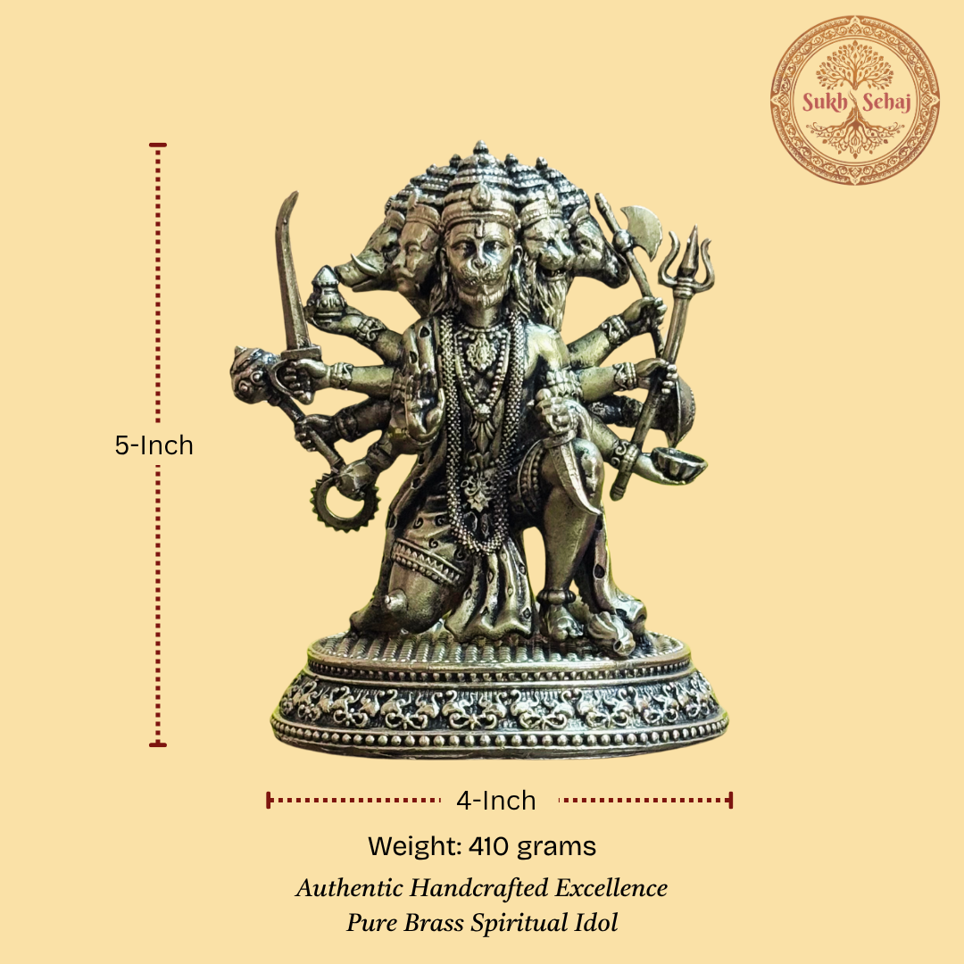 Pachmukhi Hanuman Murti | Brass Murti | Handcrafted, Antique Finish, 5.0 Inch Length, for Home Temple, Decor, Pooja Ritual and Gifting - Image 5